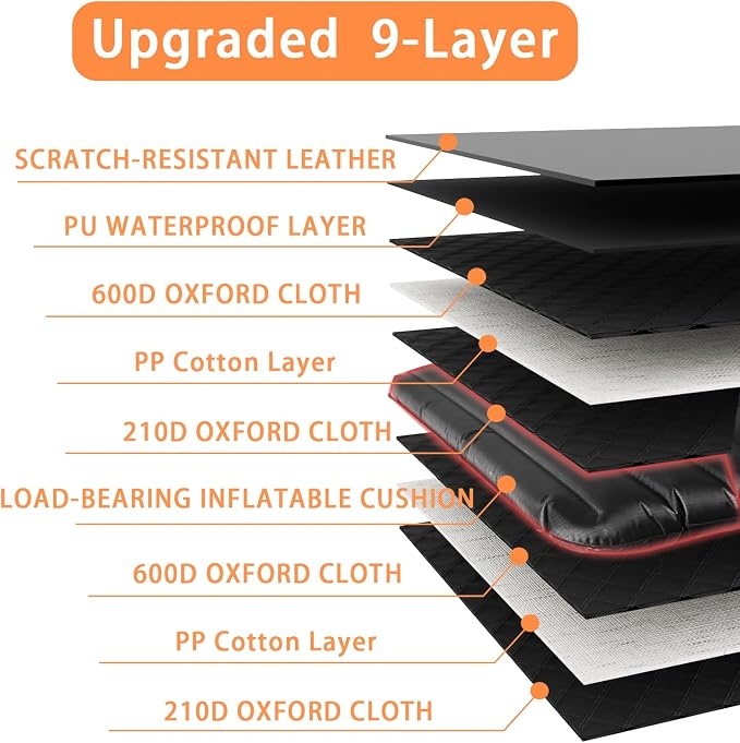 Truck Dog Seat Cover Back Seat Protector, Large Space Backseat Extender with Soft Inflatable Cushion Comfortable Dog Hammock, Waterproof Dogs Bed Rear Travel Accessories for Truck