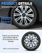 Hubcaps,15 inch hubcaps Set of 4, Wheel Rim Cover ABS Material, Snap On Car Truck SUV Replacement, for Toyota Camry Nissan Mazda etc, Black&Silver