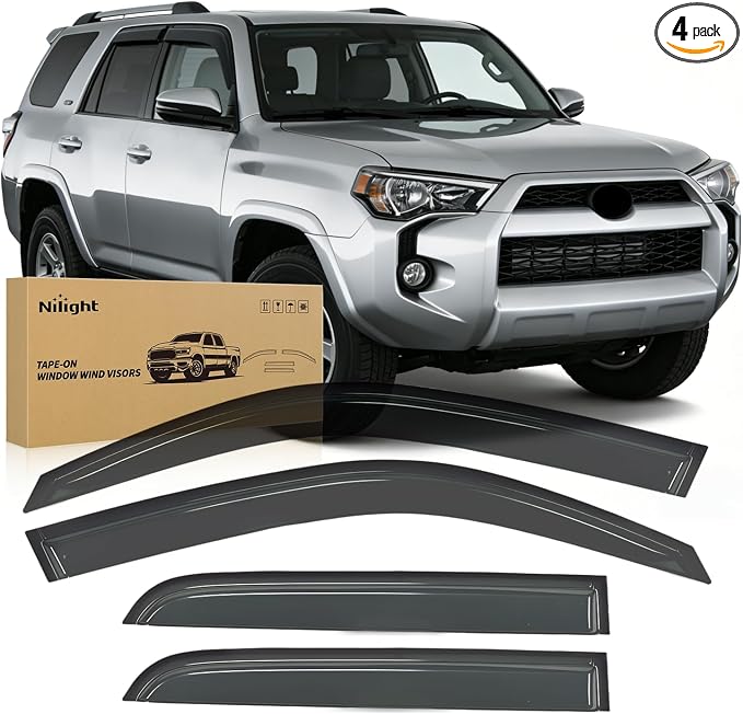 Window Visors for Toyota 4Runner 2003 2004 2005 2006 2007 2008 2009, Tape-On Rain Guards Outside Mount Vent Visors Window Deflectors Smoke Tint, 4PCS