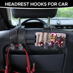4 PCS Leather Car Seat Hooks for Headrest, Vehicle Hanger Storage Organizer Universal for Handbag Purse, Car Accessories Gift (Black-Black-4 PCS)