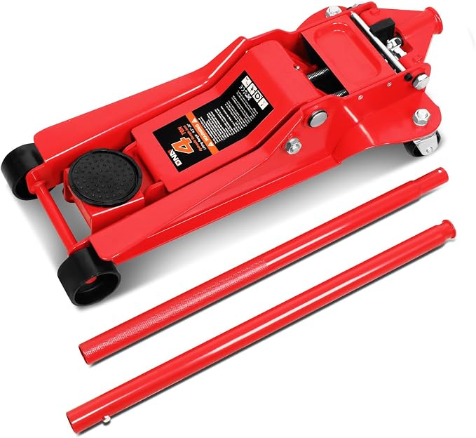 DNA Motoring Low Profile Hydraulic Trolley Service/Floor Jack, 4 Ton (8000 lbs) Capacity, Lifting Range 4.5"-20",Red,TOOLS-00307