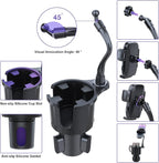 JINKEY Cup Holder Phone Mount, 360°Rotation Gooseneck Car Cup Holder Expander with Cell Phone Holder with Adjustable Base Phone Cup Holder for Car Compatible with iPhone & All Smartphones