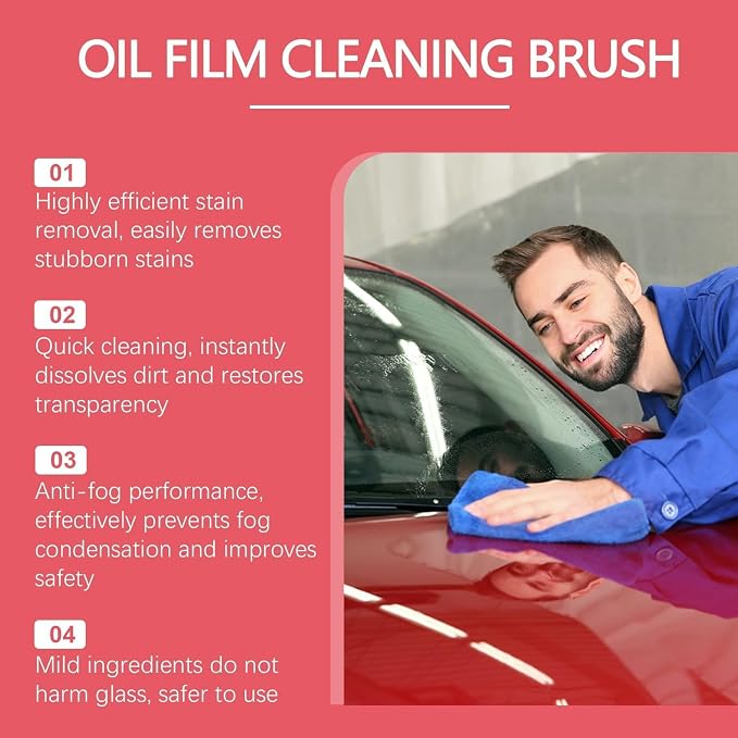 2026 Upgrade Clear Vision Windshield Cleaner, Clear Vision Glass Cleaner, Reusable Oil Film Cleaning Brush for Car Windows, Crystal-Clear View in Any Weather, Prevents Rain and Fog (3, 2.0 Red)