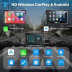 Motorcycle CarPlay Screen with Android Auto – 7” Waterproof GPS, Pantalla para Moto, Apple CarPlay, Navigation System for Motorcycle, Dual 2K Dash Cam Bluetooth Audio,64GB&TPMS with Magnetic