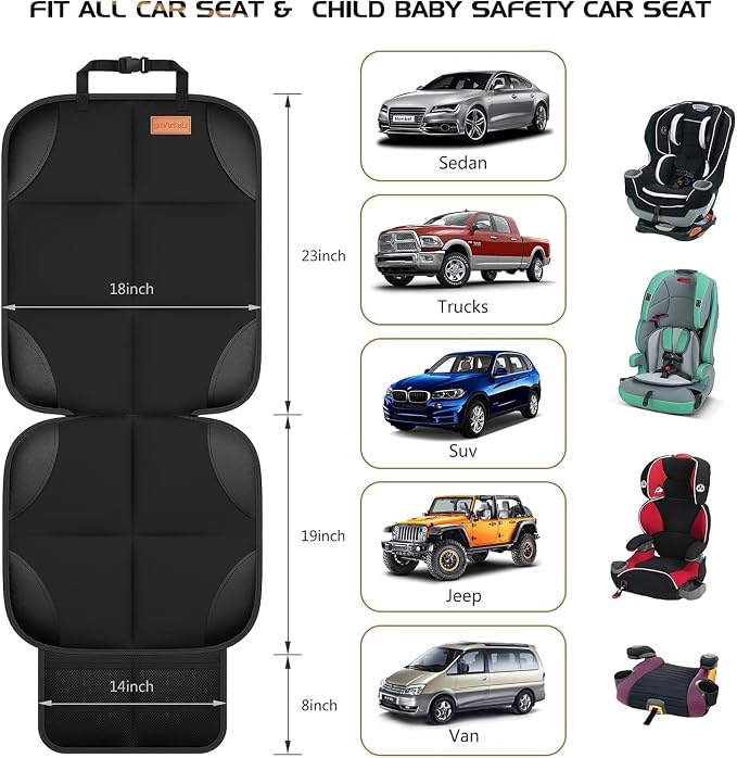 2 Pack in Gift Box Car Seat Protector, Protect Child Seats with Thickest Padding and Non-Slip Backing Mesh Pockets for Baby and Pet, Sedan SUV Truck (Black)