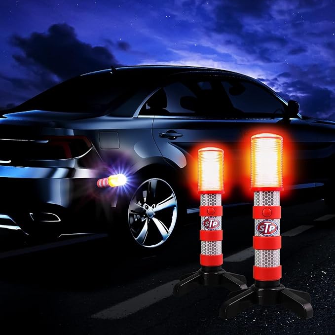 XTREME STP LED Road Flares, Emergency Road Flares for Vehicles, Car Flares with 3 Alert Modes, Magnetic Base, Foldable Stand, Emergency Roadside Lights, Visible Up to 1 Mile, White Flashlight