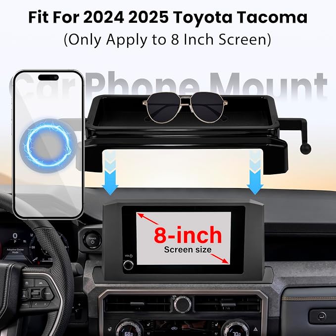Car Phone Holder for Toyota Tacoma 2024 2025 2026 W/Center Console Organizer-for MagSafe Magnetic Cell Phone Mount for Tacoma Accessories 8 inch Touchscreen,Strong Magnets for iPhone (NOT FIT 14 inch)