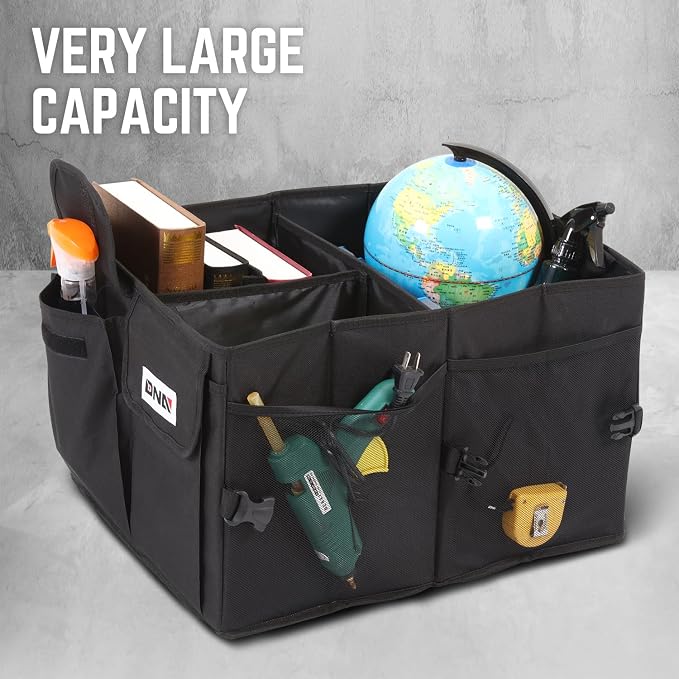 Trunk Organizer for Car, 60L Large Capacity Foldable Trunk Organizer, Multi Compartment Car Trunk Organizer for Women Men, Black, TOOLS-00419