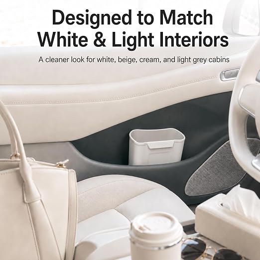 2 Pack Car Trash Can for Door Pocket Reinforced Silicone Auto Garbage Bin with Stay-Open Rim, Waterproof Car Waste Container, Left & Right Door Organizer, Fits Most Standard Door Pockets, White