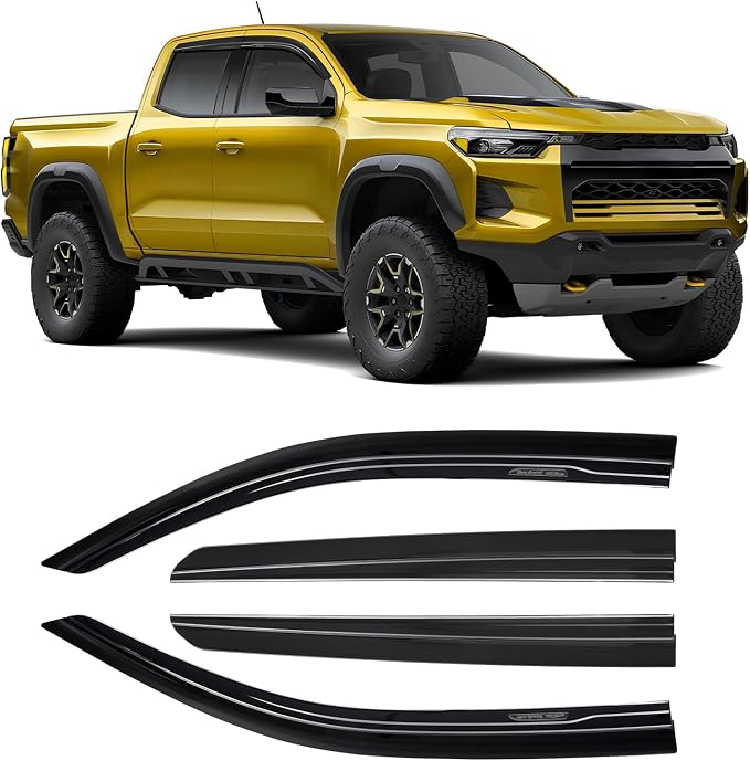 Rain Guards Fit for Chevy/Chevrolet Colorado/GMC Canyon Crew Cab 2023 2024 2025 2026, Durable Tape-On Side Window Wind Deflectors Visors 2023-2026 Colorado Crew Cab Rain Guard Black 4 PCS
