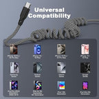 Coiled Carplay Car Charger Fast Charging, [2-Pack, 3ft] Retractable Braid USB A to USB C Cable for iPhone 17/17 Air/16/15/Plus/Pro Max/MacBook Pro/Samsung Galaxy S10/Android Devices, USB C Cord, Grey