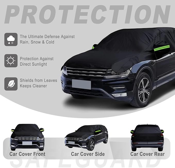 Half Car Cover Waterproof All Weather, Sunproof Windshield Cover for Ice and Snow Top with Reflective Straps, Front Rear Window Hail Protector for SUV (YL)