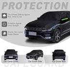 Half Car Cover Waterproof All Weather, Sunproof Windshield Cover for Ice and Snow Top with Reflective Straps, Front Rear Window Hail Protector for SUV (YL)