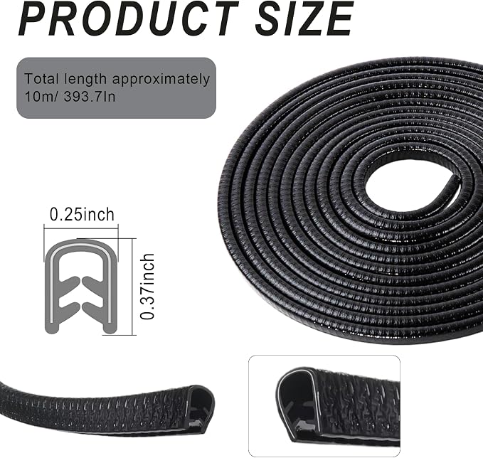 Car Door Edge Guards 10M(32.8Ft), U Shape Rubber Door Edge Protector Trim with Built-in Metal Clips, No Adhesive Needed, Easy to Cut, Universal Fit for Most Cars Trucks SUVs (Black)
