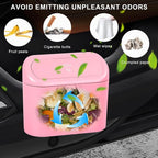 Car Trash Can with Lid, Leakproof Mini Auto Garbage Bin with Trash Bags, Multipurpose Dustbin Container Storage Organizer for Vehicle Home Office, Car Accessories (Pink)