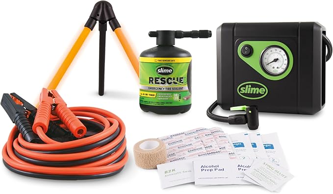 50160 Emergency Roadside Kit with Flat tire Repair and Booster Cables for Truck/SUV, Heavy-Duty Vehicles