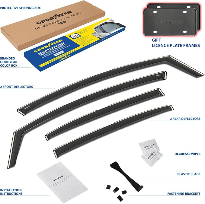 Goodyear Shatterproof in-Channel Window Deflectors for Honda Civic 2012-2015 Sedan, Rain Guards, Window Visors for Cars, Vent Deflector, Car Accessories, 4 pcs - GY007996