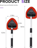 Windshield Cleaner Tool,Car Accessories,Automotive Tool Car Window Cleaner with Extendable Long Handle and 4 Washable Reusable Microfiber Pads,Suitable for Most Cars,SUVs,Trucks,Jeeps (Red)