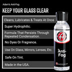 Adam's Polishes Anti-Fog (4 fl. oz) - Glass, Mirror, Shower Door, Visor, Lens Anti-Condensation Treatment | Long-Lasting, Easy Application | Safe for All Surfaces - Helmets, Visors, & Face Shields