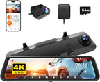 G850 12" 4K Rear View Mirror Camera with 5.8GHz WiFi and Voice Control, Smart Mirror Dash Cam Front and Rear, Backup Camera with 1080P, Dash Cam with WDR, Includes 64GB Card & GPS