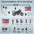 Motorcycle CarPlay Screen with Android Auto – 7” Waterproof GPS, Pantalla para Moto, Apple CarPlay, Navigation System for Motorcycle, Dual 2K Dash Cam Bluetooth Audio,64GB&TPMS with Magnetic