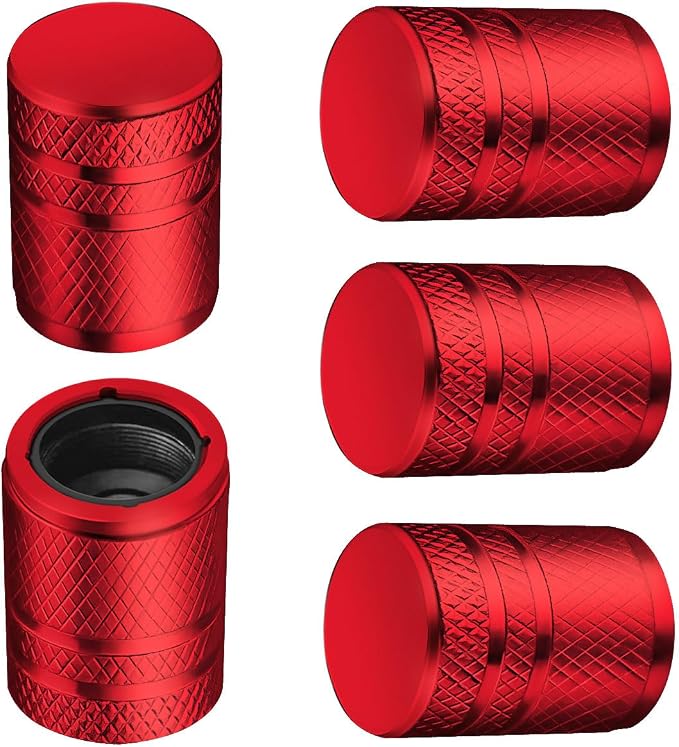 Tire Valve Stem Caps - (5 Pack) Metal Air Caps with Plastic Liner, Corrosion Resistant, Leak-Proof, Universal Stem Covers for Cars Trucks Motorcycles and Bikes - Red