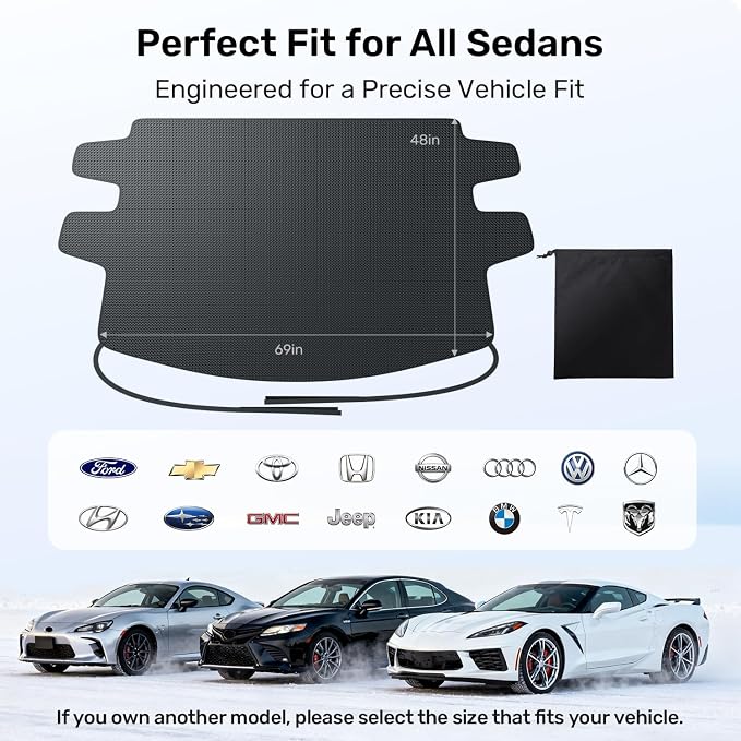 Upgrade Windshield Cover for Ice & Snow [Fast Install & Removal] 600D Oxford Fabric Against Magnetic Fit Snow, Ice, Frost, Winter Accessories - Fit for All Sedans/Cars - (69' x48'')