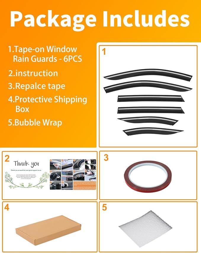 6-pcs Low-Profile Window Rain Guard for Hyundai Tucson 2022-2026 Rain Guards Side Window Visors Extra-Thick Vent Visor Window Deflectors Tape-on Vent Shades Car Accessories