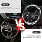 Snake Skin Steering Wheel Cover Leather 14.5-15 Inch, Reversible Car Steering Wheel Cover for Women Men, Anti-Slip Design, Universal Fit for Cars, SUVs, Black&White