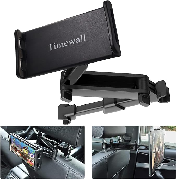Car Headrest Tablet Phone Mount, Black, 5-11" | Backseat Universal Cell Phone Holder, 360 Swivel Rotating, Angle Adjustable Stretchable