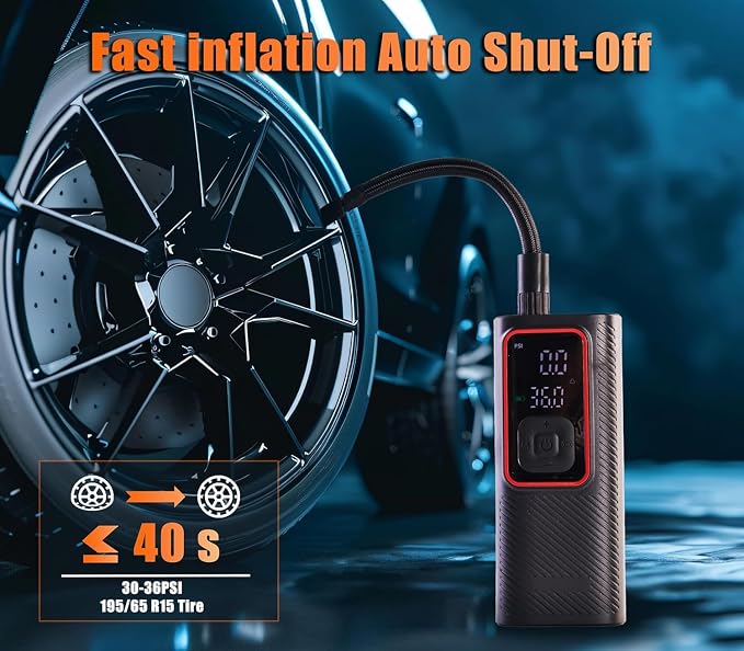 Air Compressor Tire Inflator Portable Air Pump for Car Tires with Tire Pressure Gauge (150 PSI) - One Click Smart Pump for Car, Motorcycle, Bicycle and Ball (Black&Red)
