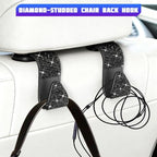 Bling Car Seat Headrest Hooks, 4PCS Crystal Rhinestone Vehicle Back Seat Hanger Holder for Handbags Purses Coats, Automotive Headrest Storage Organizer, Universal for RV SUV Truck (Black)