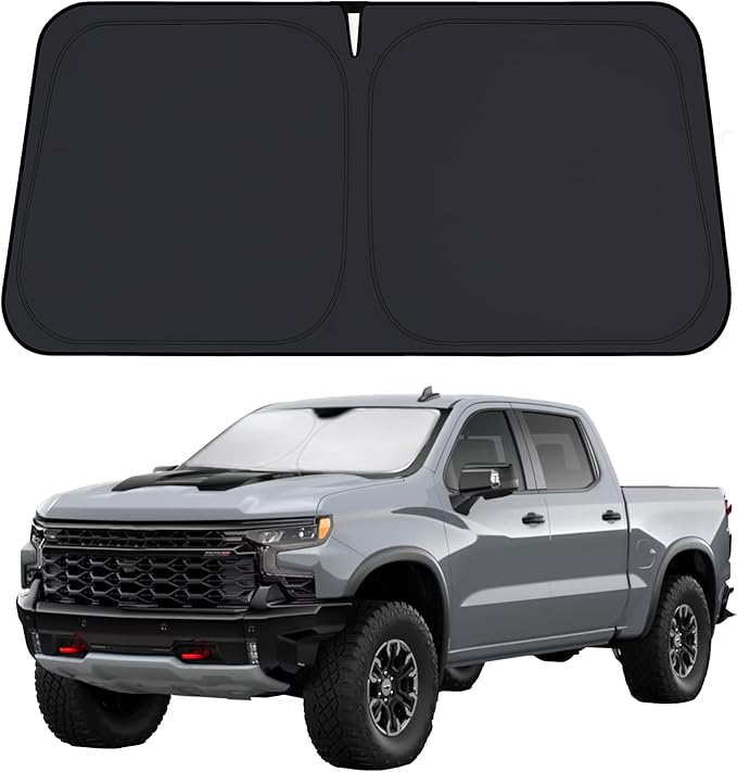 Windshield Sunshade Compatible for Chevrolet Silverado 1500 2019-2024 2025 2026, Sun Visor for Front Windshield & Window Sun Shade Cover, UV Heat Blocker & Protector, Car Accessories