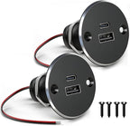 12V USB Outlet All-Aluminum QC 3.0 USB-A & USB-C PD3.0 Dual High-Speed Charger Socket, Recessed Mount Type-A Type-C Port for Camper Van Trailer RV Boat Truck (Big Version*2)