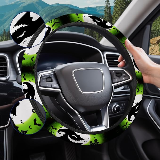 Green Horror Sack Steering Wheel Cover, Non Slip Polyester Car Wheel Protector for Car SUV Truck, Universal 15 Inch