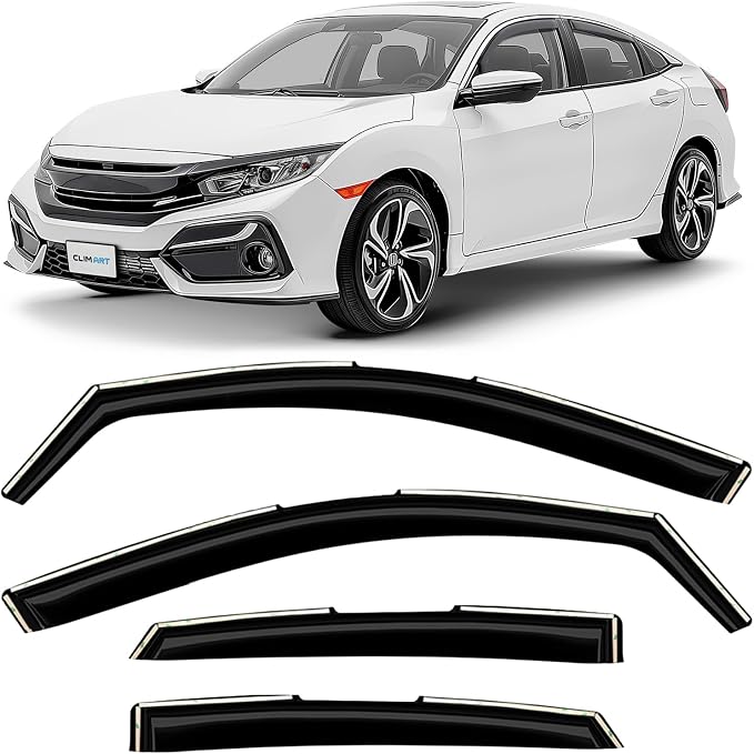 in-Channel Incredibly Durable Rain Guards for Honda Civic 2016-2021 Sedan, Original Window Deflectors, Vent Window Visors, Vent Deflector, 4 pcs. - 616071