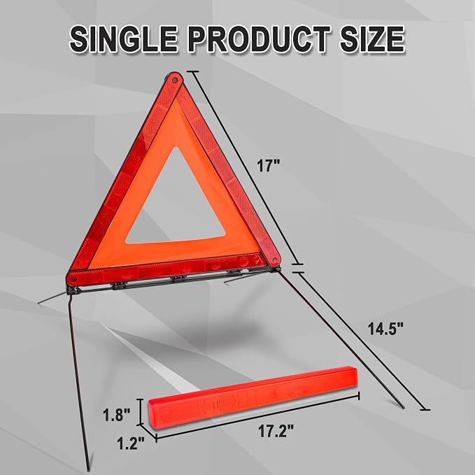 Foldable Warning Triangle Emergency Warning Triangle Reflector Safety Triangle Kit, Pack of 3, with Storage Case