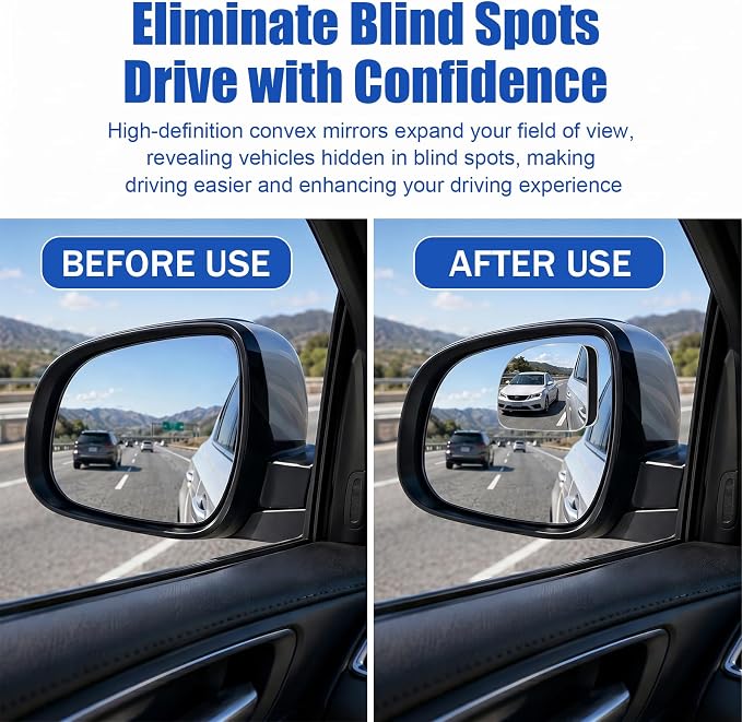 Blind Spot Mirrors 2 Pack, HD Glass Frameless Convex Side Mirror, Wide Angle Adjustable Stick On Blindspot Mirror for Car SUV Trucks, Universal Rear View Mirror Accessories, Sector