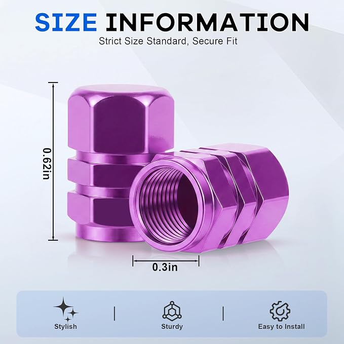 Car Tire Valve Stem Caps, 12pcs Air Caps Cover, Universal for Cars, SUVs, Bike, Trucks and Motorcycles-Purple