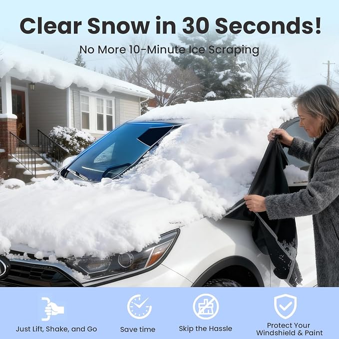 Snow Cover for car Windshield,[Heavy Winter Protection] Anti Snow, Ice, Frost and Water, [Military-Grade Protection] Universal Fit for All Cars, SUVs,-M