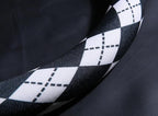 Lattice Car Steering Wheel Cover Microfiber Leather Non-Slip Comfort Universal 15 inch Checkered Plaid Wheel Protector for Truck, SUV, Cars (Black)