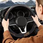 Leopard Print Steering Wheel Cover, D Shaped Car Wheel Cover Microfiber Leather 14 1/2-15 in (37-39 cm)