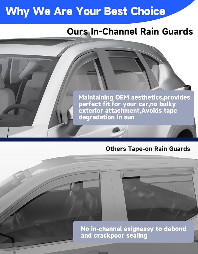 in-Channel Window Rain Guards Fit for Mazda CX5 CX-5 2017 2018 2019 2020 2021 2022 2023 2024 2025, Rain Guards Visors Vent Visors Window Deflector Vent Shades Car Accessories -4 pcs