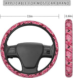 Cartoon Flamingos Steering Wheel Covers Anti-Slip Elasticity Car Accessories Steering Wheel Protector Universal 15 Inch for Cars SUV Vehicle Truck