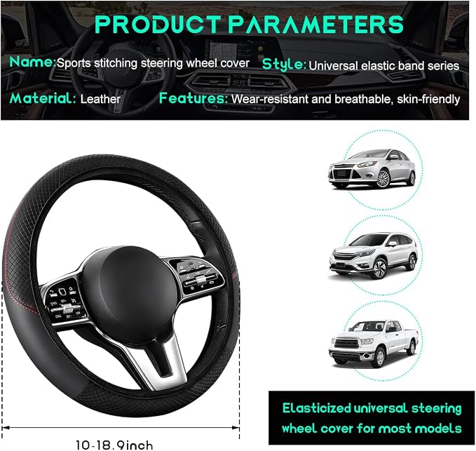 Car Steering Wheel Cover, 15 inch Carbon Fiber Microfiber Leather Elastic Steering Wheel Protector, Breathable Anti-Slip Comfortable Steering Wheel Covers for Most Cars (Black, AD)