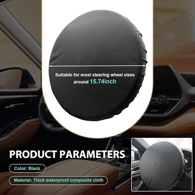 Car Steering Wheel Sunshade, Universal 15.7" Steering Wheel Sunshade, Full Coverage Auto Interior Wheel Sunshade Accessory, Suitable for Sedans SUVs Trucks (Black)