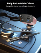【Upgraded】 Retractable Car Charger 4 in 1, Fast Car Phone Charger with Cord 2.6ft, USB C Car Charger Adapter, Compatible with iPhone 17/16/15/15 Pro Max/14/13/12/11, Galaxy, Pixel