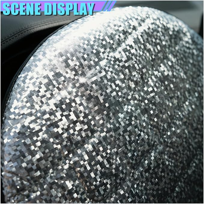 Car Steering Wheel Sun Shade Cover, 17" Diameter Aluminum Film Heat Insulation Car Steering Wheel Protector, Universal Foldable Sun Block Shield for Cars, SUVs, Trucks(B)