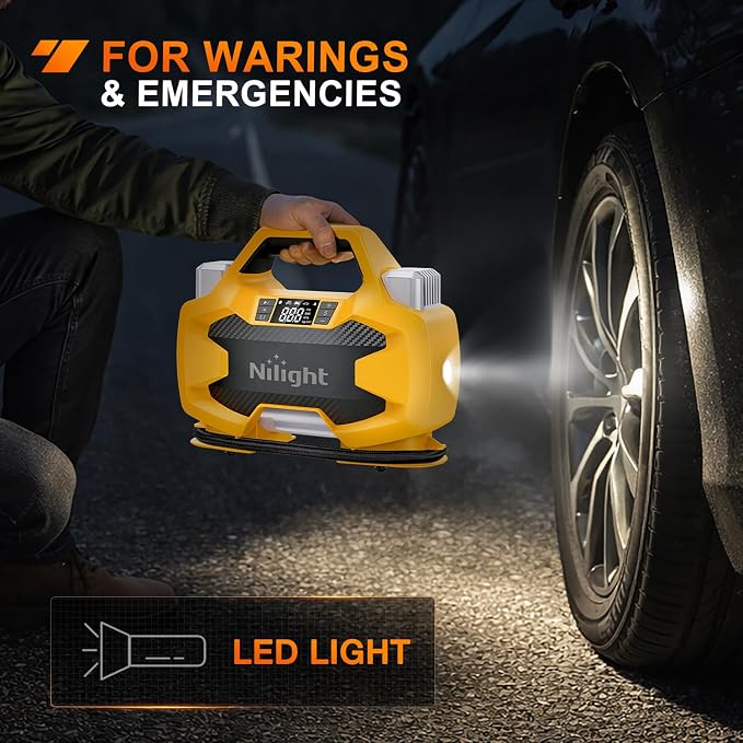 Portable DC 12V Heavy Duty Tire Inflator Dual Cylinders and Dual Motors Tire Pump 150PSI Air Pumps Auto Shutoff with Screen and LED Light Air Compressor for Pickup Truck ORVs SUVs Cars