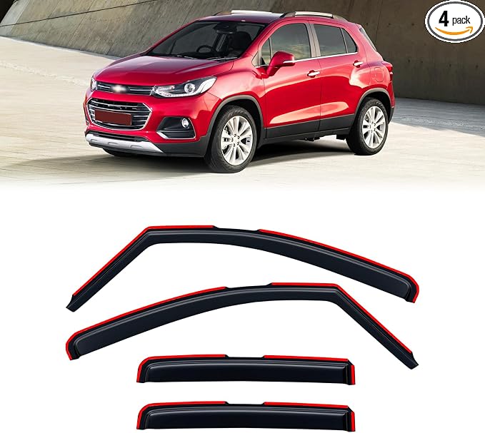in-Channel Rain Guards for Chevy Trax 2014-2022 & 2013-2022 Buick Encore, Window Visor Shields Vent Deflector Shade Wind Dark Smoke 2015 2016 2017 2018 2019 2020 2021, Tape-On Inside-Mount, 4PCS